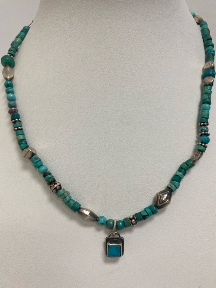 Turquoise Silver Beaded Necklace