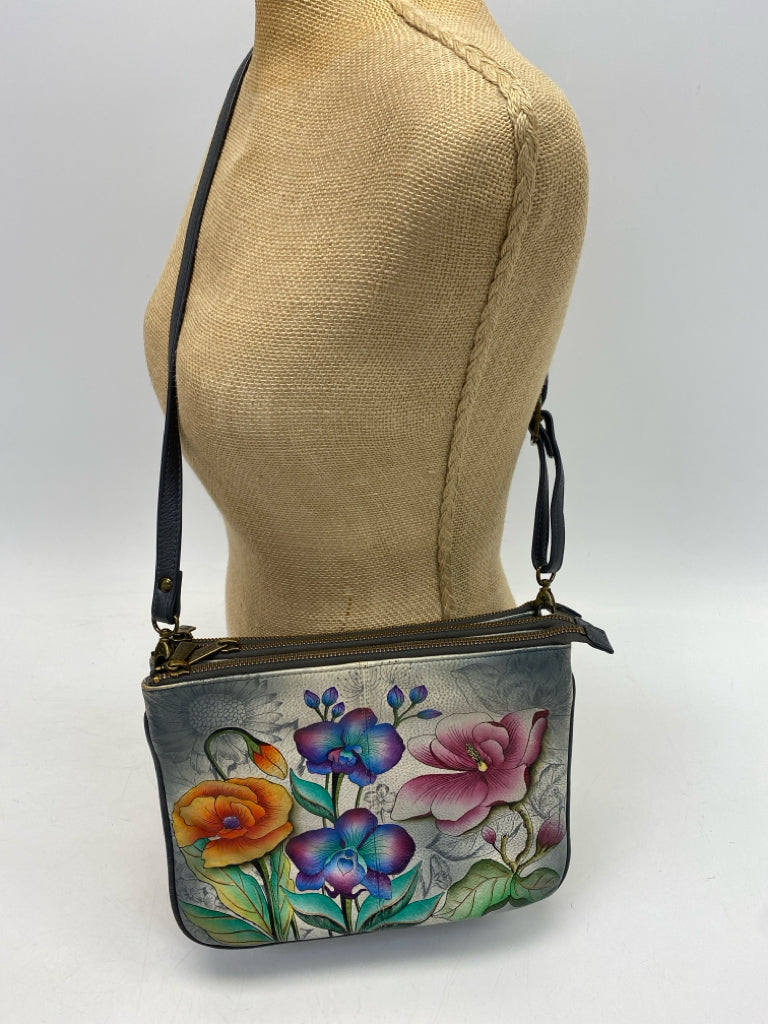 Anuschka Gray Multi-Color Flower(s) Crossbody