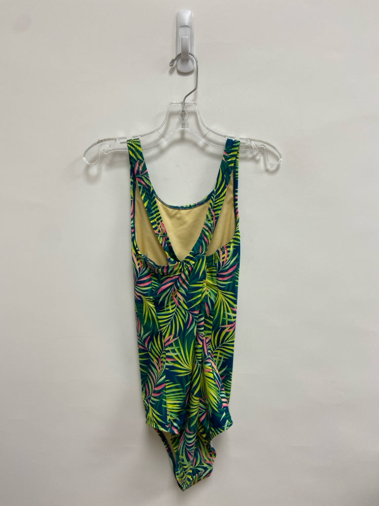 Lands End SIZE 14 Navy/Yel Green/Pink Leaves Girl&
