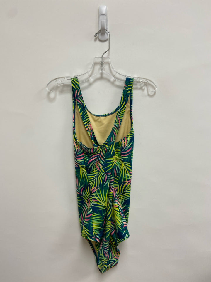 Lands End SIZE 14 Navy/Yel Green/Pink Leaves Girl&