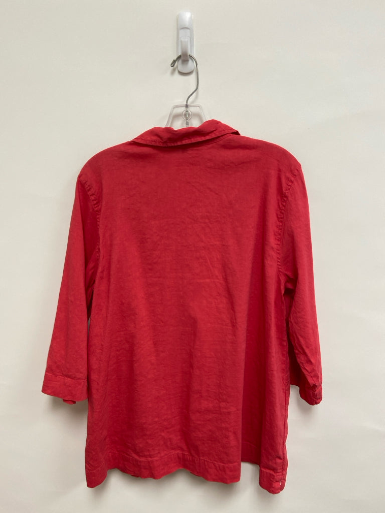 Eileen Fisher Size M Red V Neck Linen Blend Ladies Top