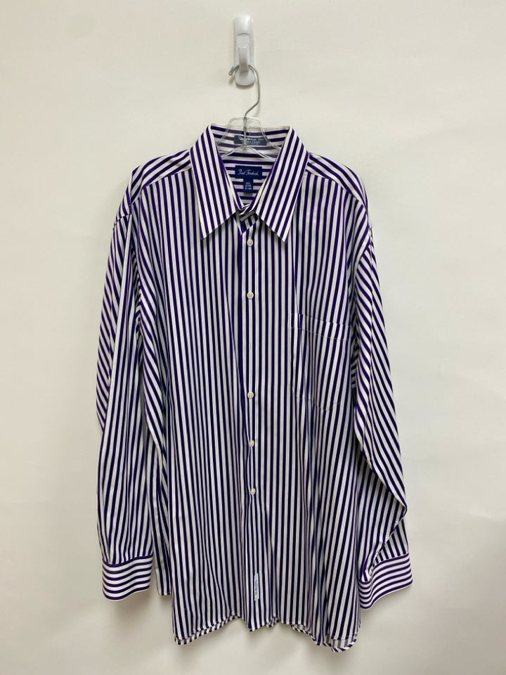 Paul Fredrick Size 17 Purple White Striped Button Up Men&