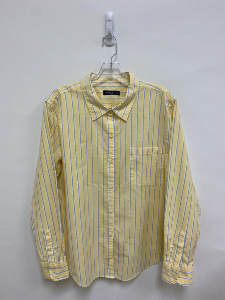 Vineyard Vines Size XL Yellow Blue/White Striped Button Up Ladies Top