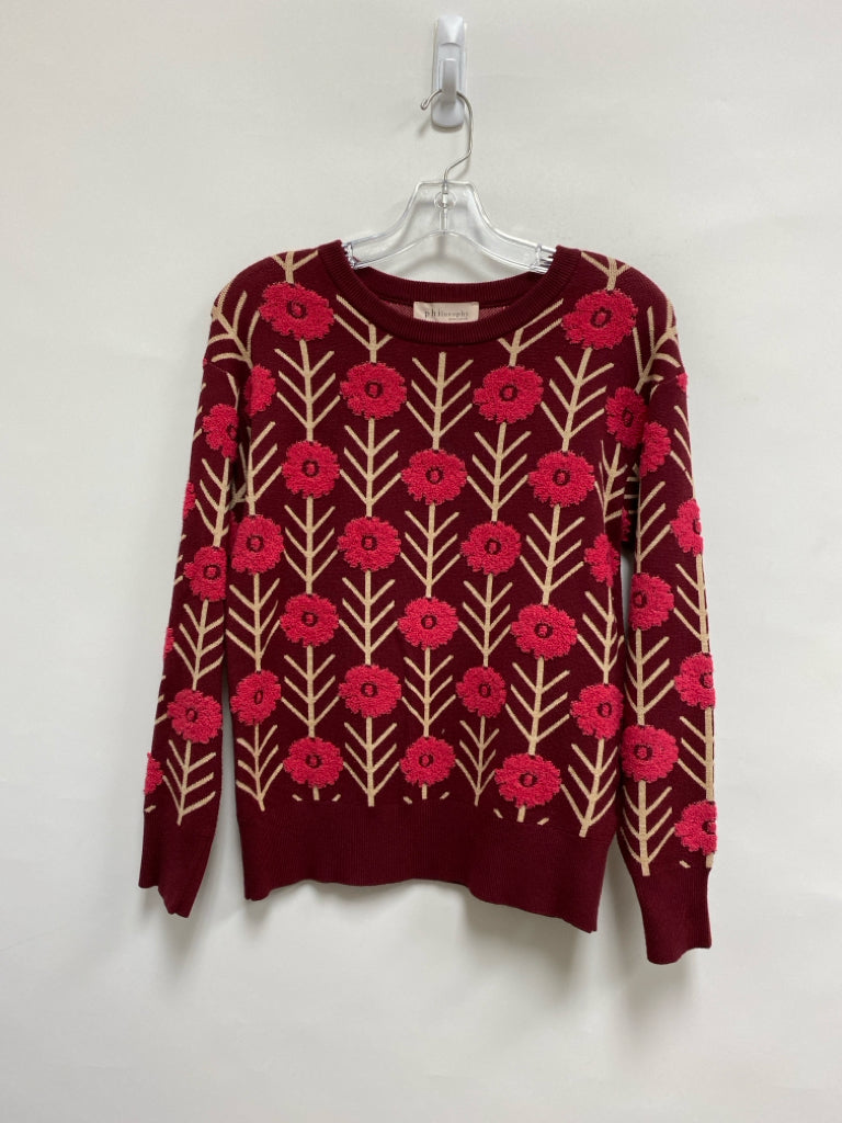 philosophy Size XS Burgundy Pink/Tan Flowers Ladies Sweater