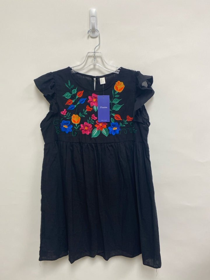NWT Size L Black Multi Color Floral Embroidered Ladies Dress