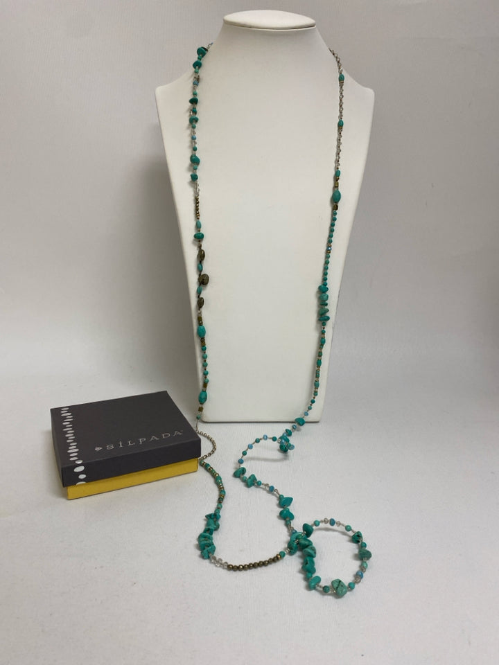 NEW/BOX Turquoise Gold/Bronze Beaded Necklace