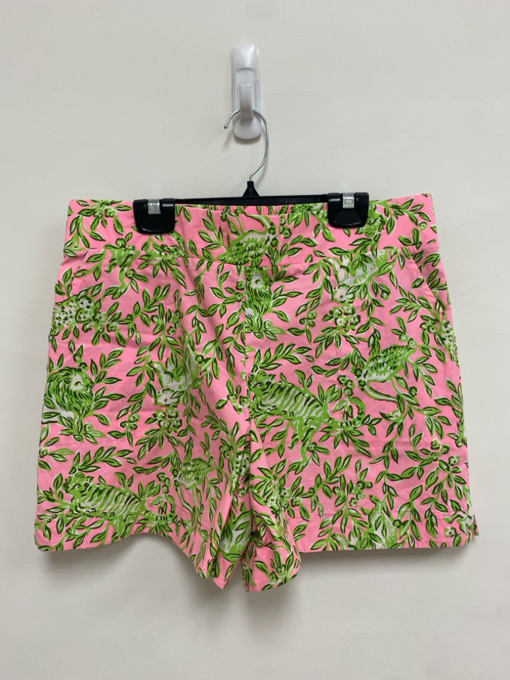 LILLY PULITZER Size M Pink Green/White Leaves Ladies Shorts