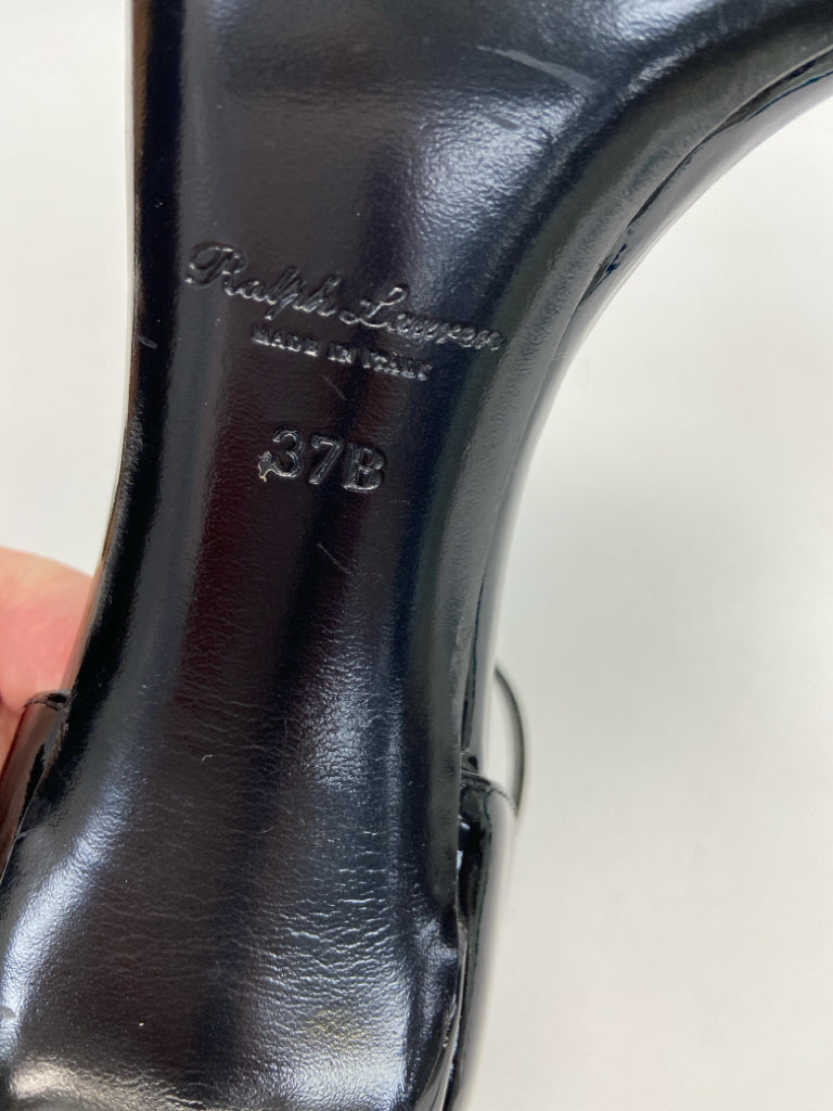 NWOT Ralph Lauren  Size 37B  Black Purple Label Patent Sandals