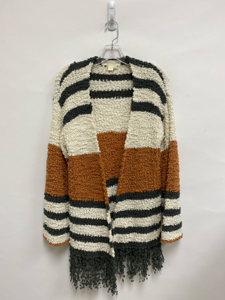 Size S Cream Gray/Tan Striped Drape Ladies Sweater