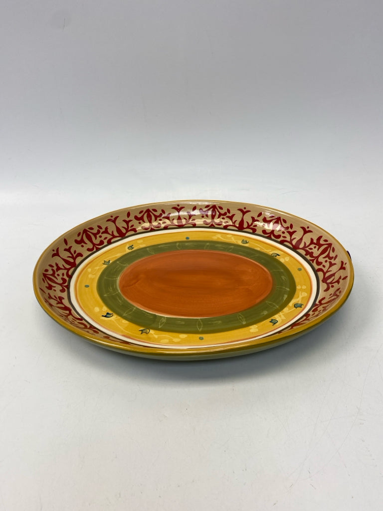 Tan Green/Multi Stoneware Serving Piece