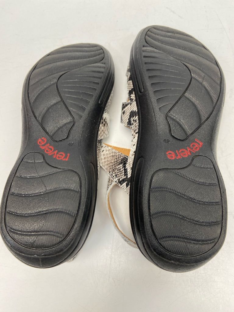 NWOT Revere  Size 11 Black/White Tan Snakeprint Sandals