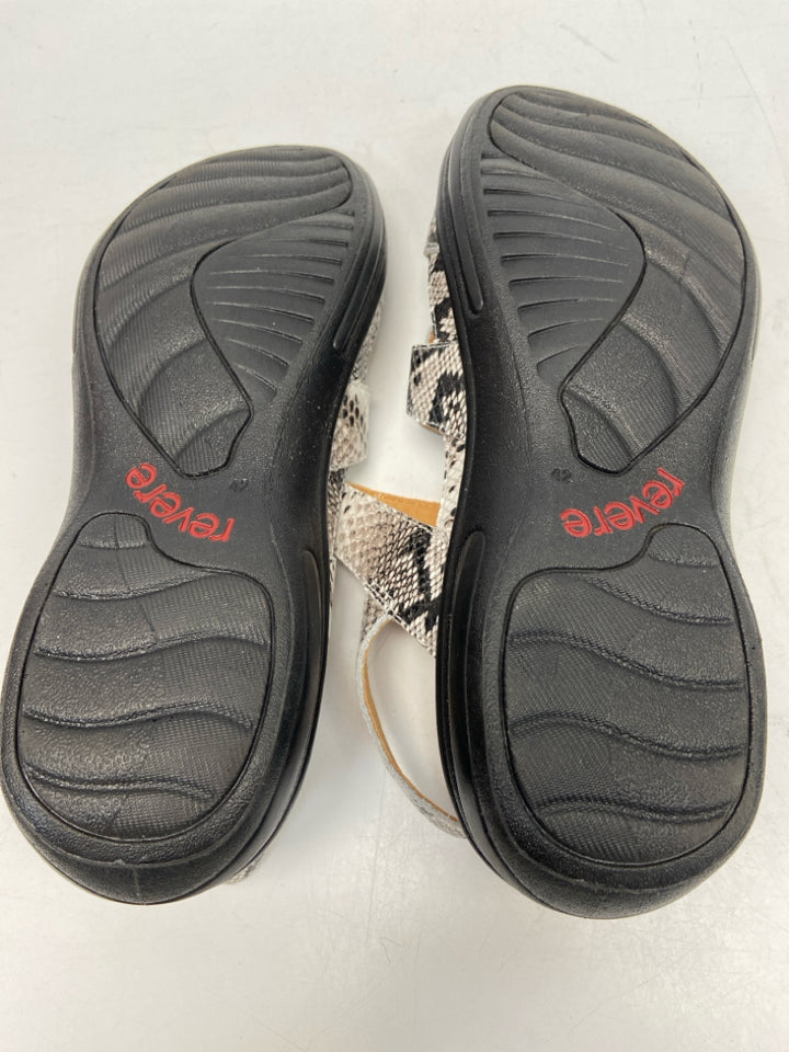 NWOT Revere  Size 11 Black/White Tan Snakeprint Sandals