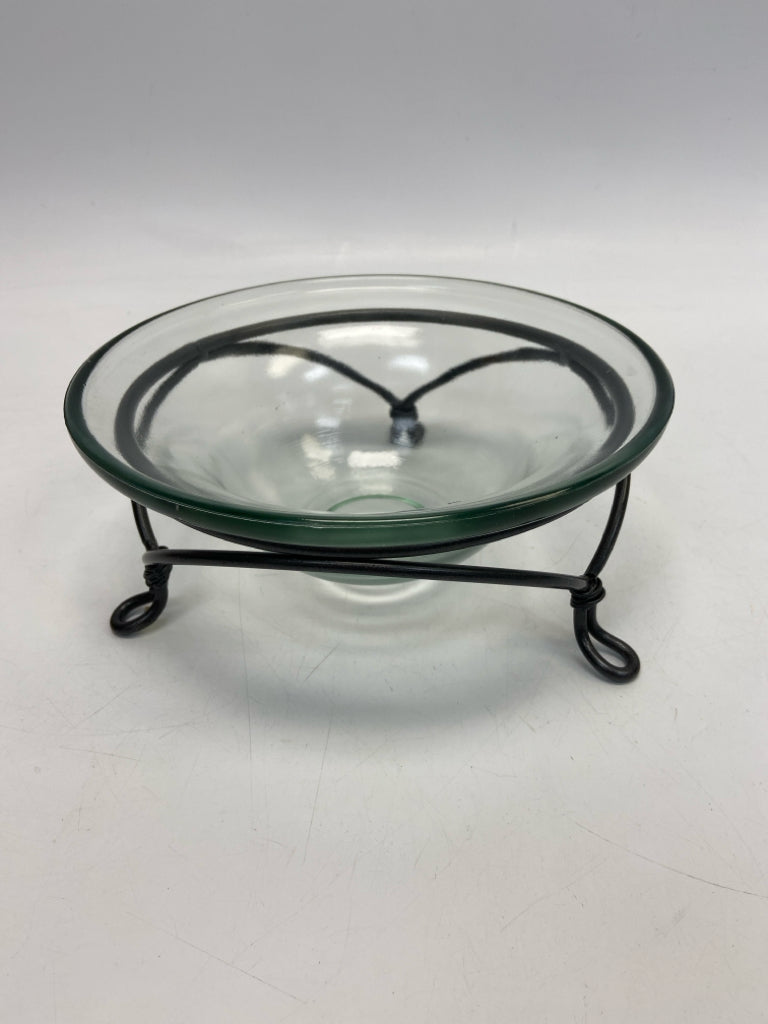 Green Black Metal/Glass Decorative Bowl