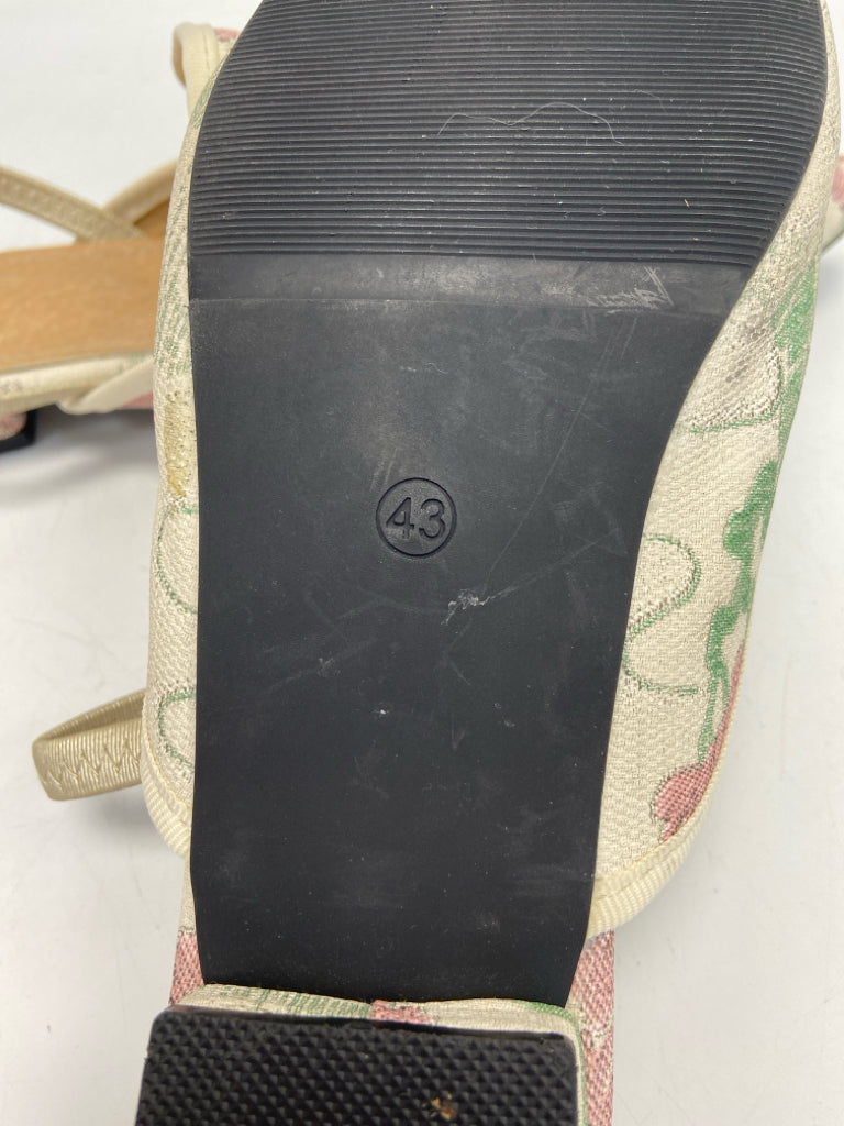 Size 43 Cream Green/Pink Floral Mules