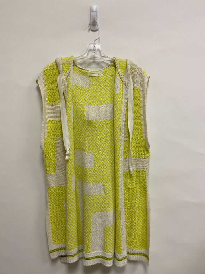 Anthropologie Size XXS Cream Neon Yellow Woven Sleeveless Hooded Ladies Sweater