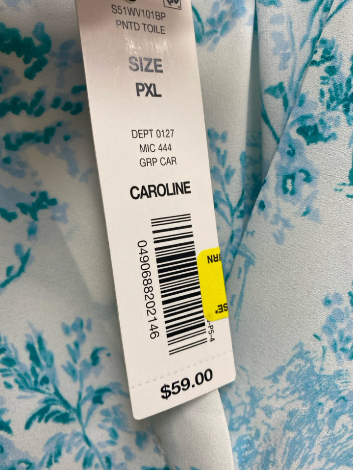 NWT investments Size XLP White Turquoise Toile 3/4 Sleeve Petite Top