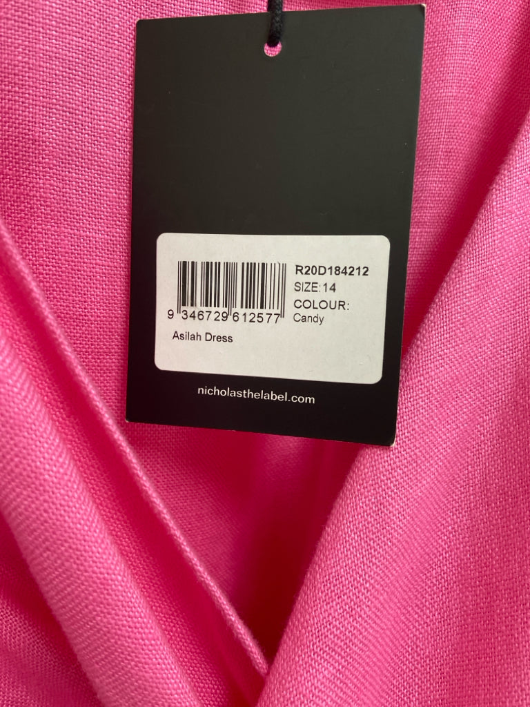 NWT NICHOLAS Size 14 Pink Wrap Linen Ladies Dress