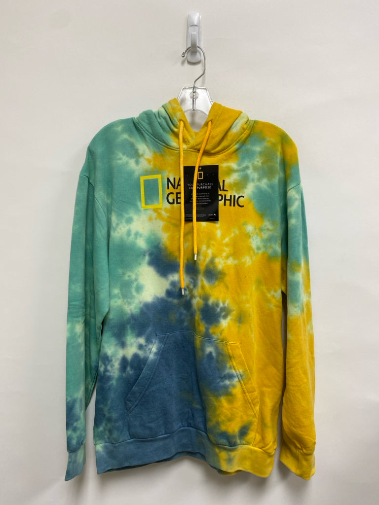 NWT Size M Yellow Blue Tie Dye Hooded Men&