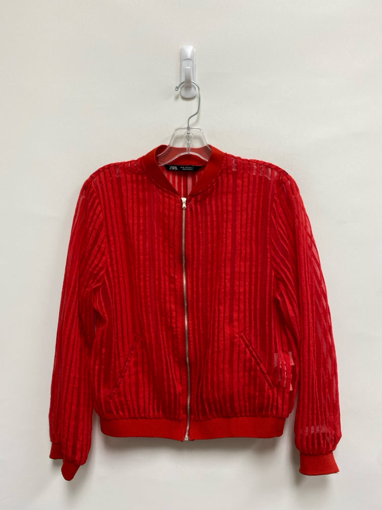 Zara Size M Red Striped Sheer Ladies Jacket