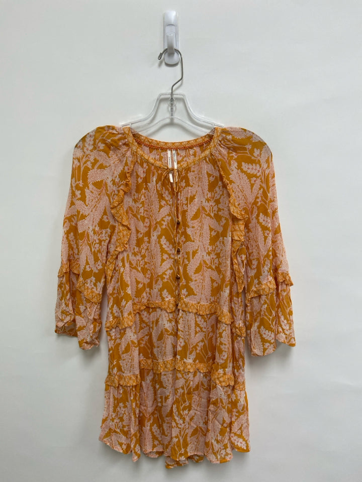Anthropologie Size S Orange White Leaves 3/4 Sleeve Viscose Ladies Top