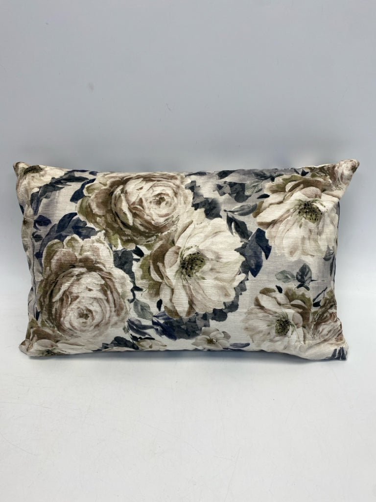 Pier 1 Brown/White Gray/Green Flowers Pillow