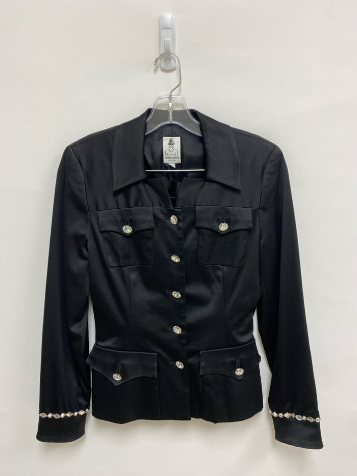 GEMMA KAHNG Size 8 Black Jeweled Button Up Ladies 2pc Skirt
