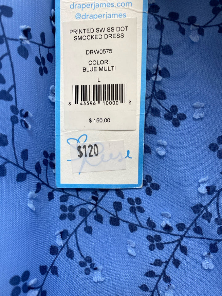 NWT Draper James Size L Blue Navy Swiss Dot Ladies Dress