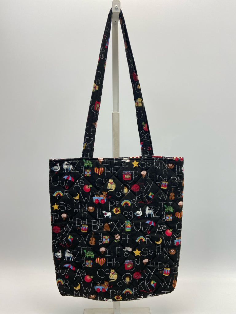 Black Multi-Color Alphabet Fabric Tote Bag