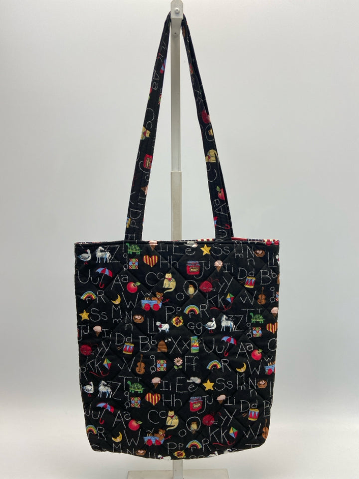 Black Multi-Color Alphabet Fabric Tote Bag