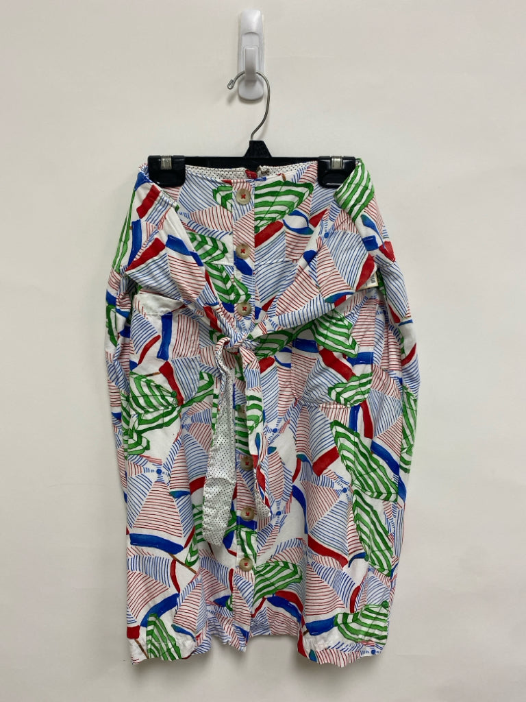Anthropologie Size 10 White/Red Blue/Green Umbrella Button Up Ladies Skirt
