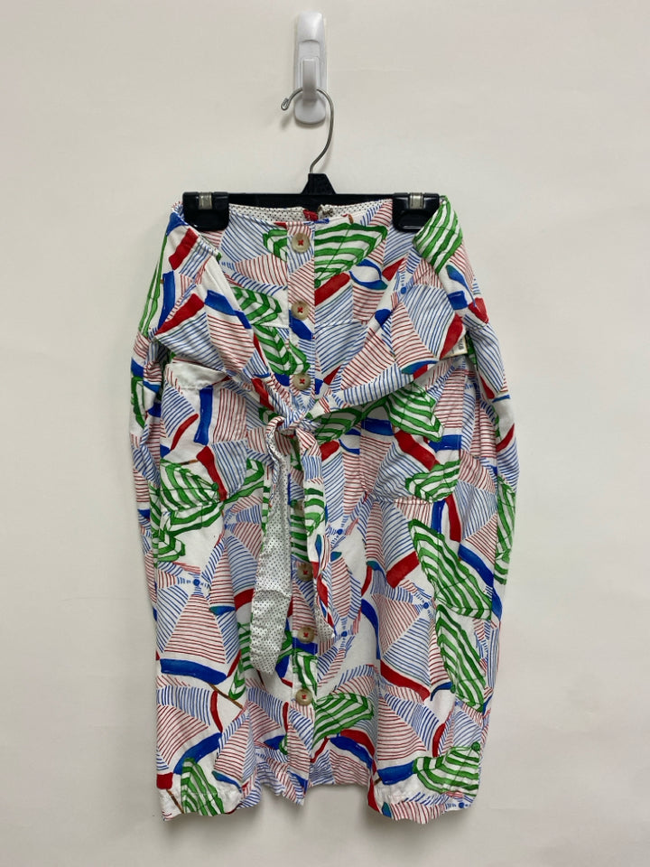 Anthropologie Size 10 White/Red Blue/Green Umbrella Button Up Ladies Skirt