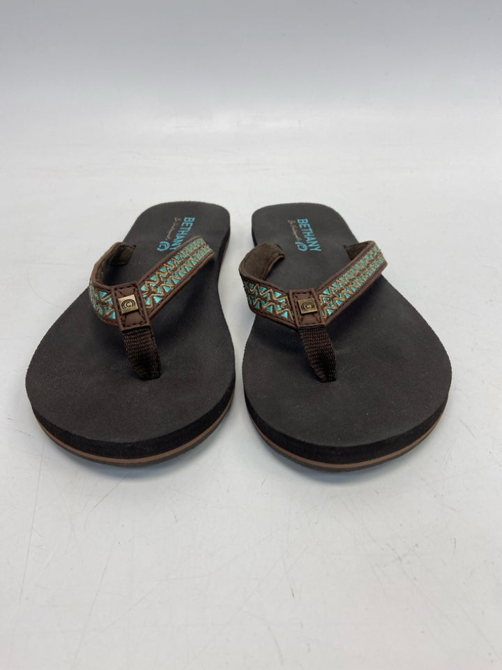 Size 7 Brown Turquoise Sandals