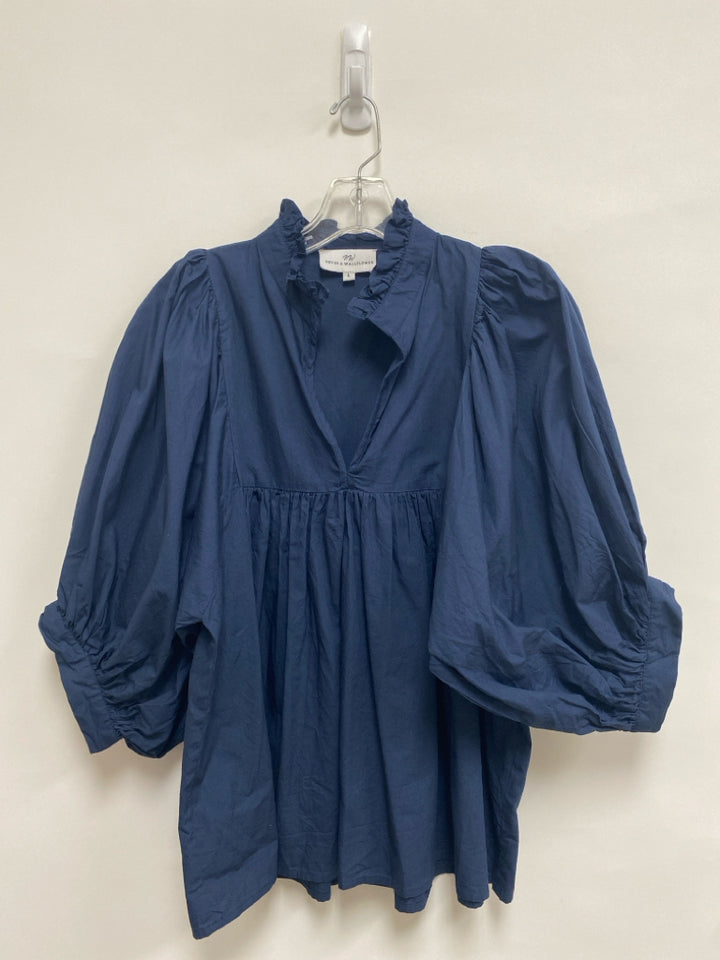 Size L Navy Puff Sleeve Ladies Top