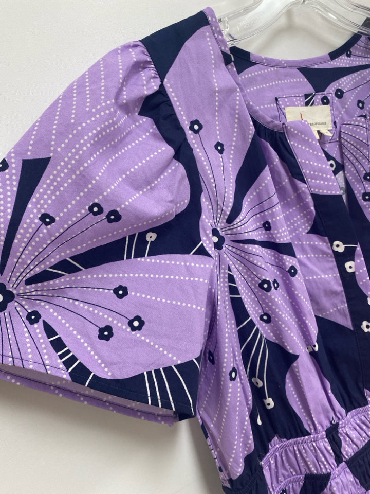 Anthropologie Size M Lavender Navy Flowers Short Sleeve Ladies Dress