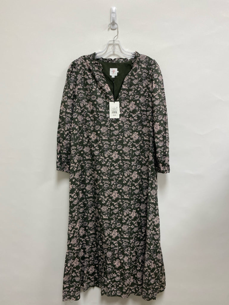 NWT HATCH Size L Dark Olive Pink Flowers Ladies Dress