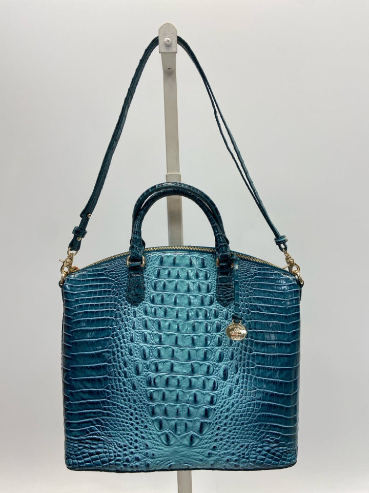 Brahmin Teal Blue Embossed Leather Handbag