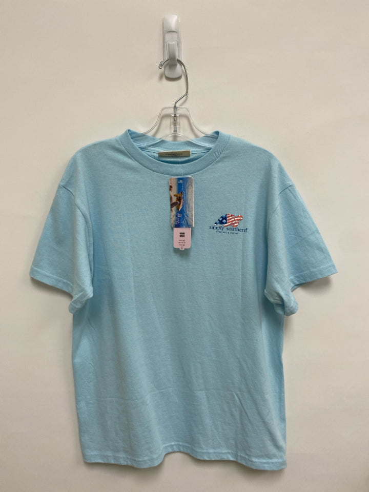 NWT Simply Southern SIZE L Pale Blue Short Sleeve Girl&