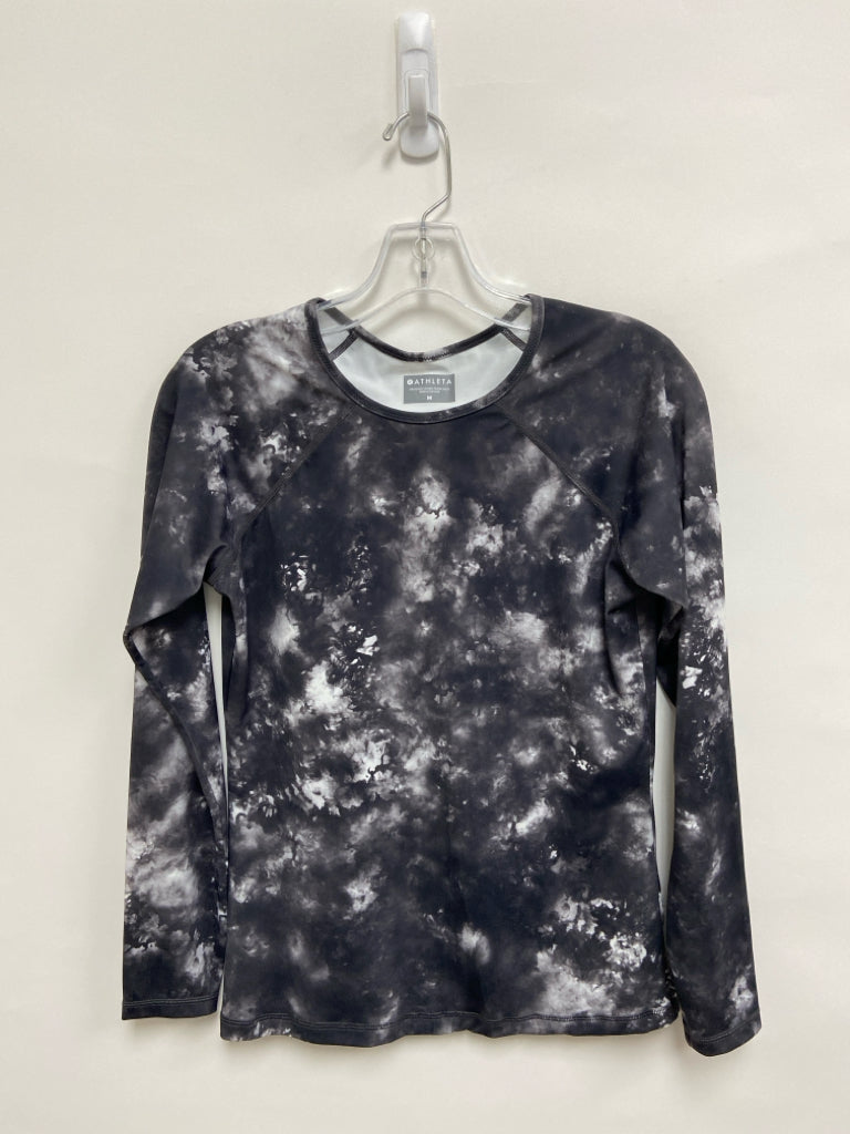 Athleta Size M Black/Gray Tie Dye Athletic Top