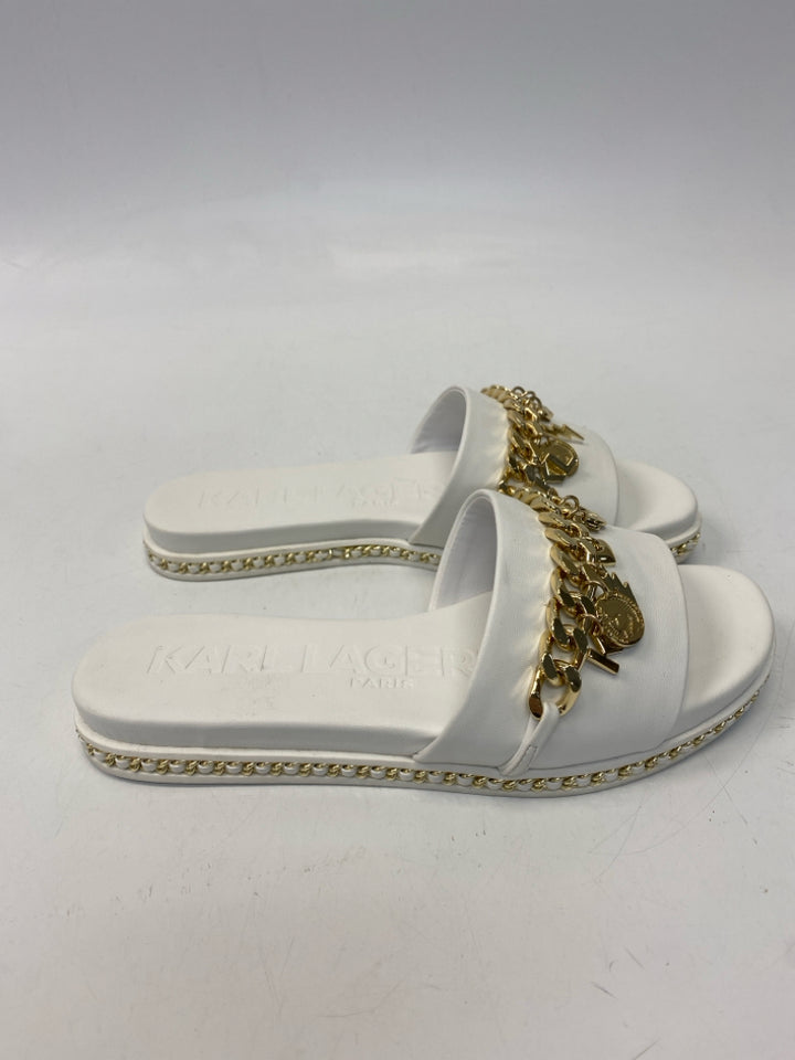 Karl Lagerfeld  Size 7.5 White Gold Charm(s) Sandals
