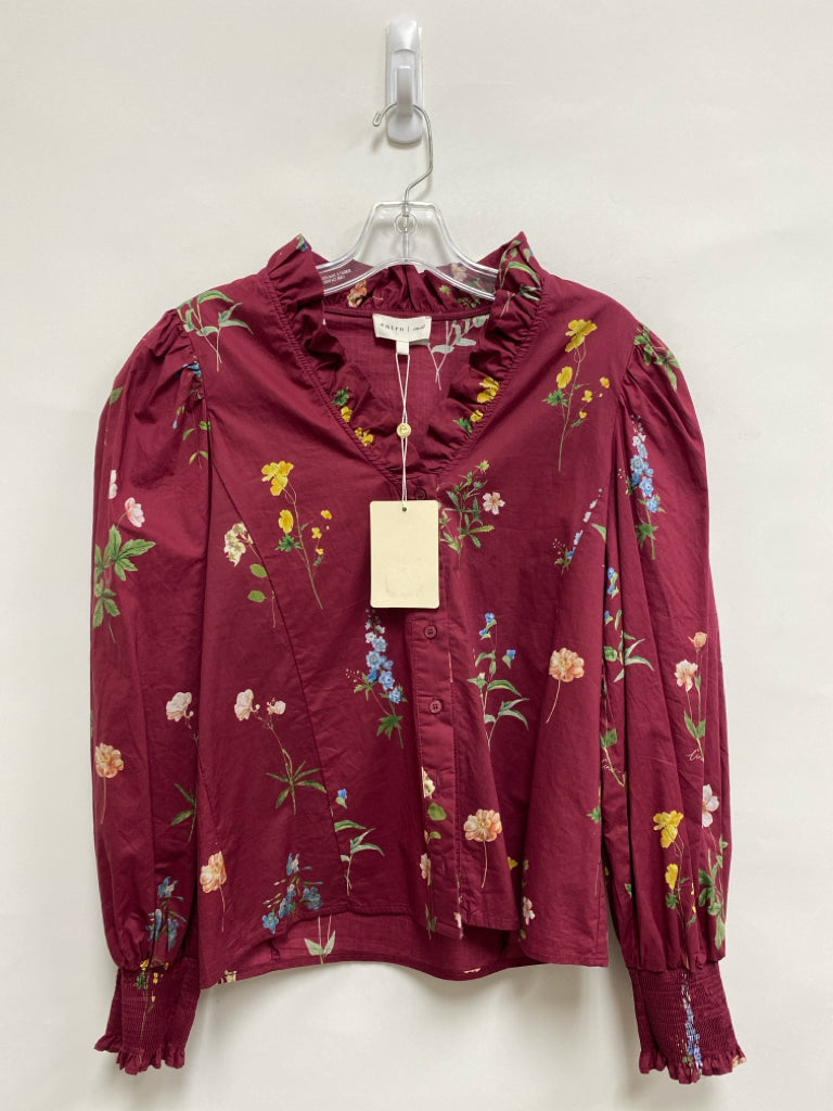 NWT entro Size S Burgundy Multi Color Flowers Ladies Top