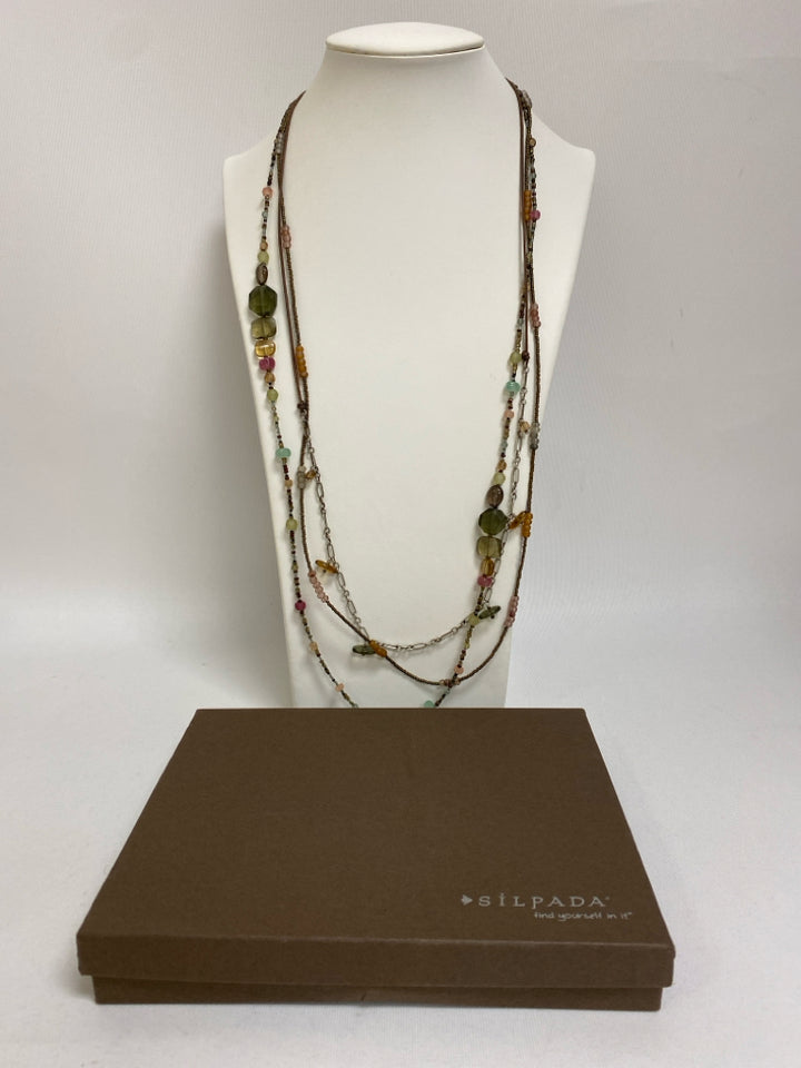 Multi Color Silver Beaded Necklace