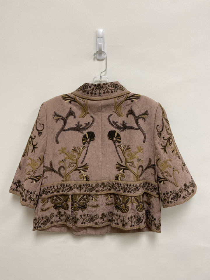 Peter Nygard Size 10 Taupe Black/Brown Flowers Embroidered Ladies Jacket
