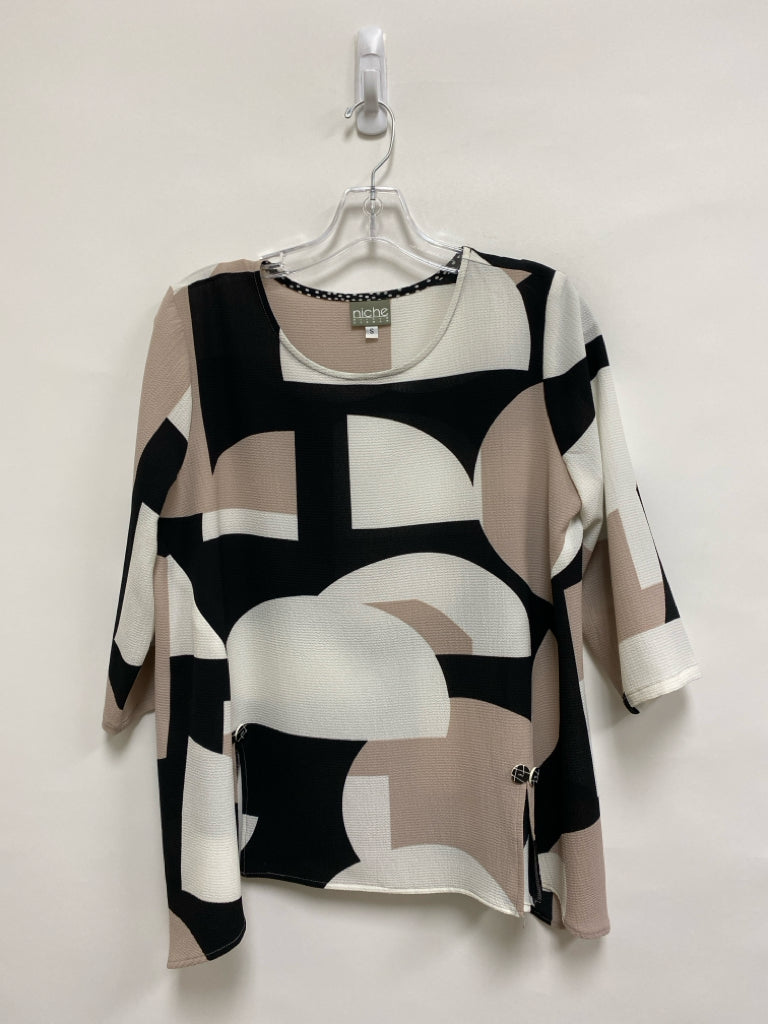 Size S Black White/Taupe Geometric Ladies Top