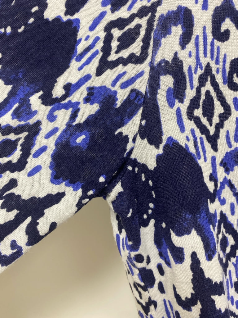 LILLY PULITZER Size L White Navy/Blue V Neck Ladies Top