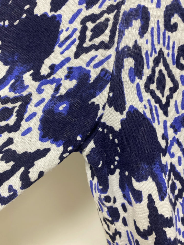 LILLY PULITZER Size L White Navy/Blue V Neck Ladies Top