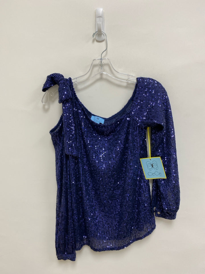 NWT CeCe Size S Navy Sequins Long Sleeve Ladies Top