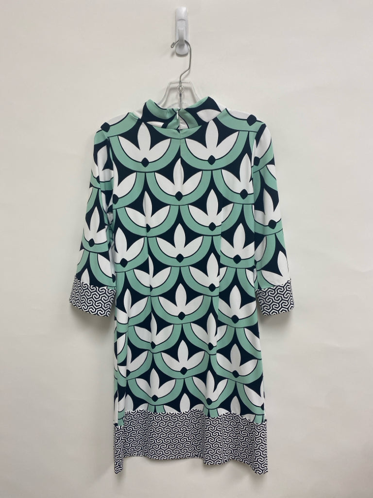 J McLaughlin Size S Seafoam White/Black Print Ladies Dress
