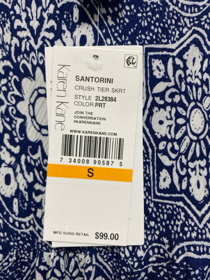 NWT Karen Kane Size S Navy/White Crinkle Maxi Ladies Skirt