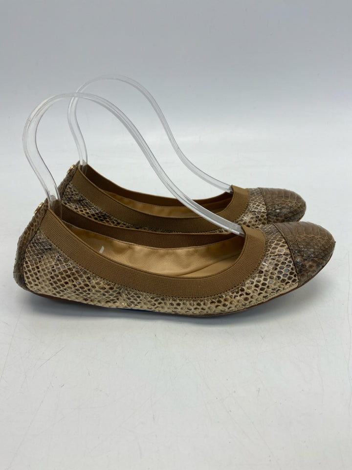 Tory Burch  Size 7.5 Brown Tan Snakeprint Flats
