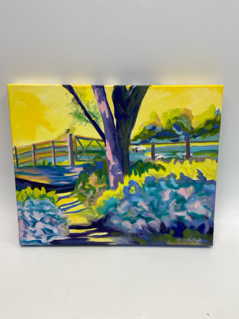 Yellow Green/Multi Sheep Canvas Art